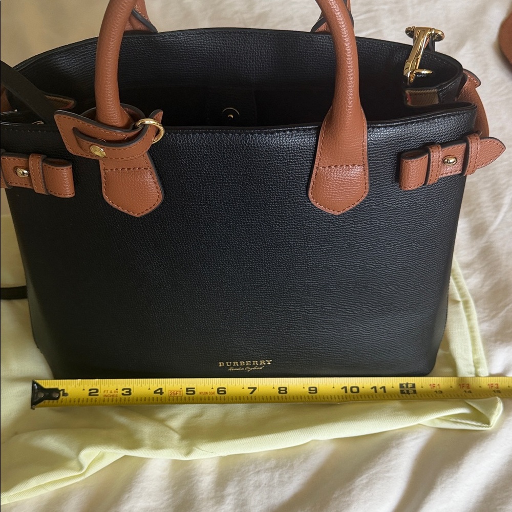 Burberry Black Leather Satchel with Brown Handles and Gold Hardware - Picture 2 of 11
